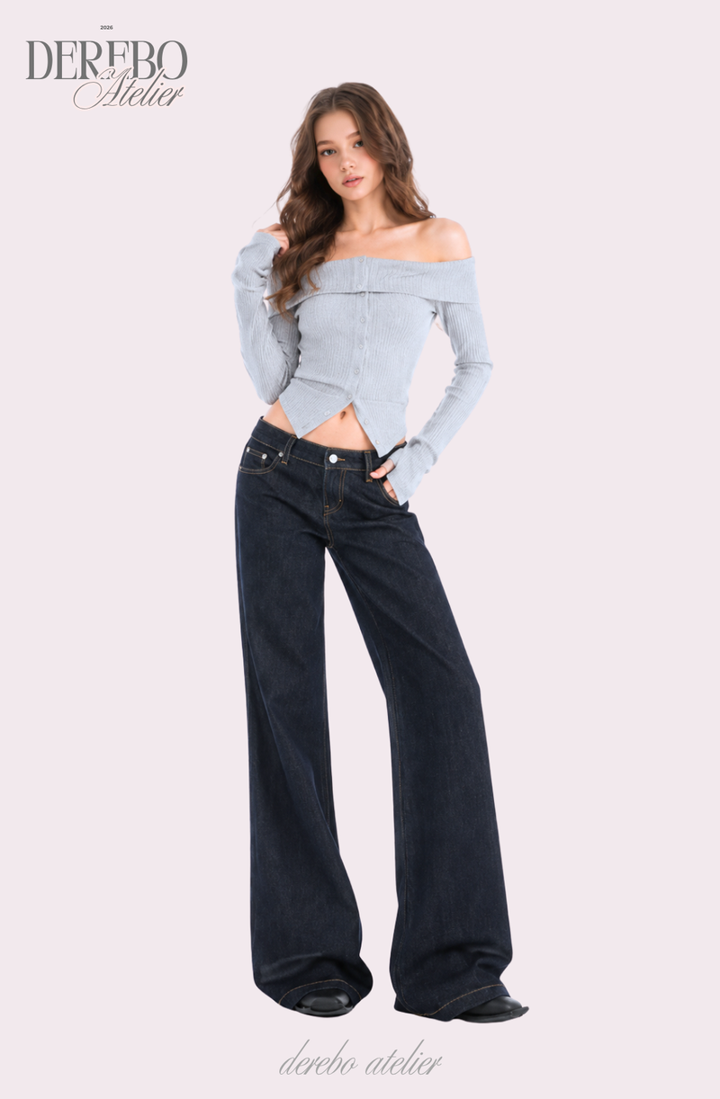 Dark deep long denim flare jeans