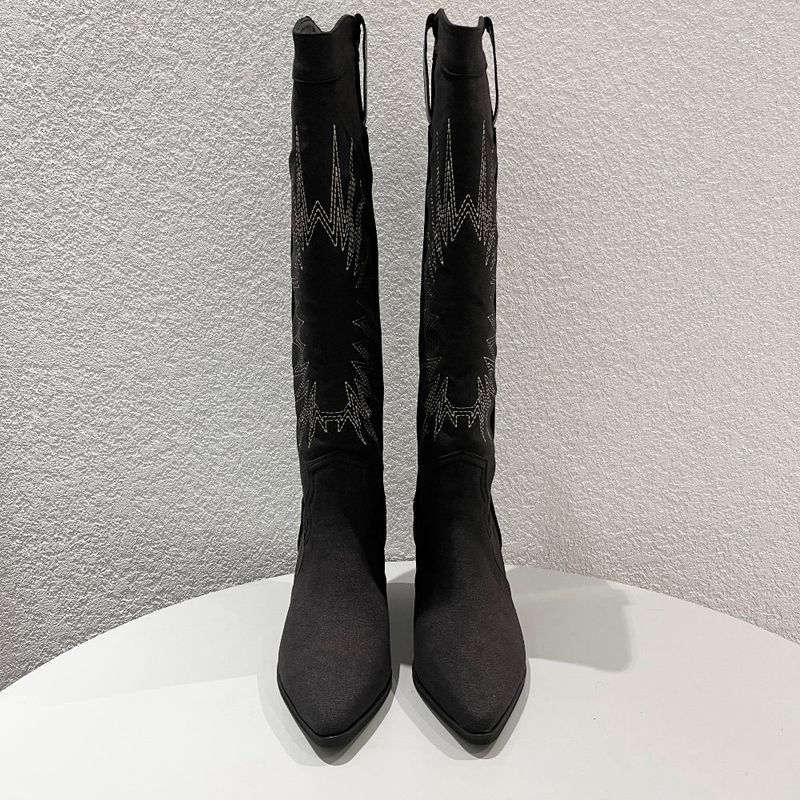 Suede western stitch long boots (2 Color)