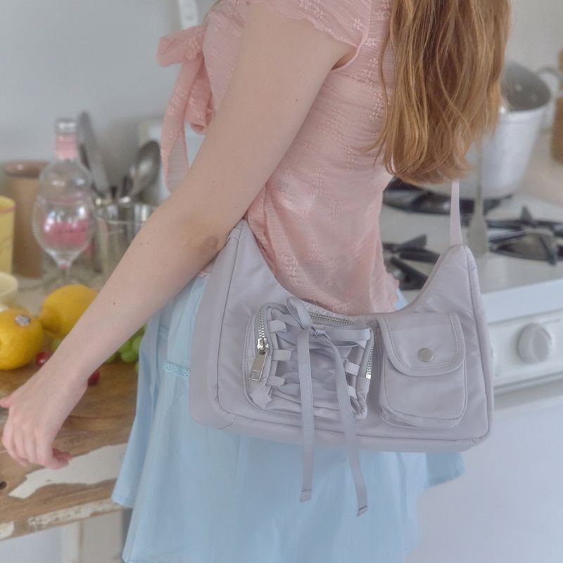 Nylon ribbon hobo bag_grey