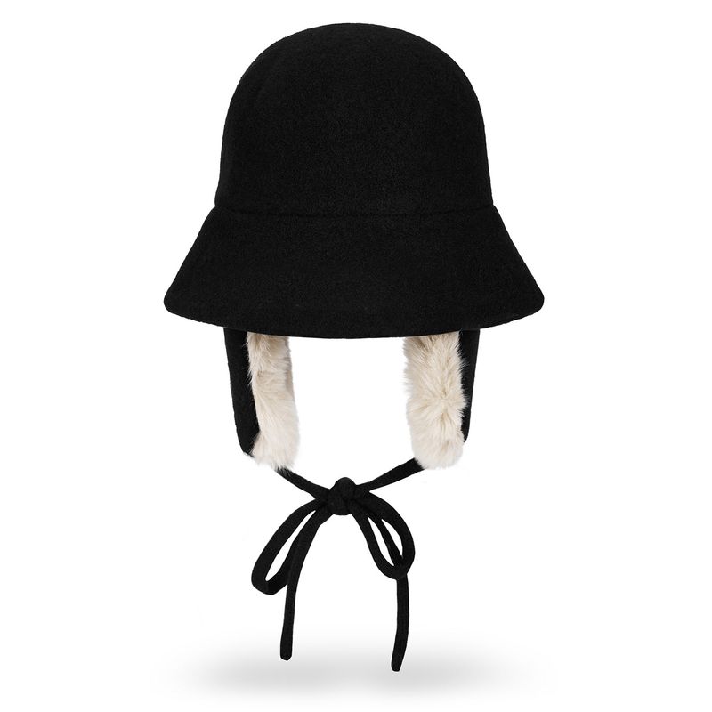VA Curved Circle Logo Wool Blend Flap Bucket Hat / Black