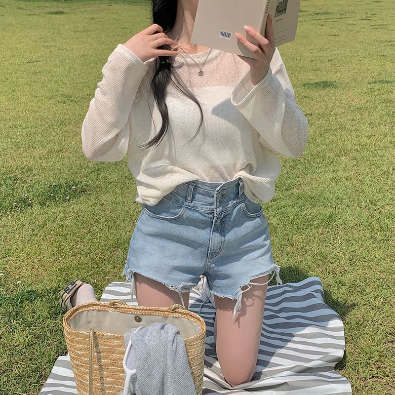 [Bellide made] See-through Bookle Linen Summer Knit T-shirt