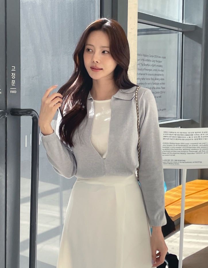 Mez Color Matching Layered Collar Knit