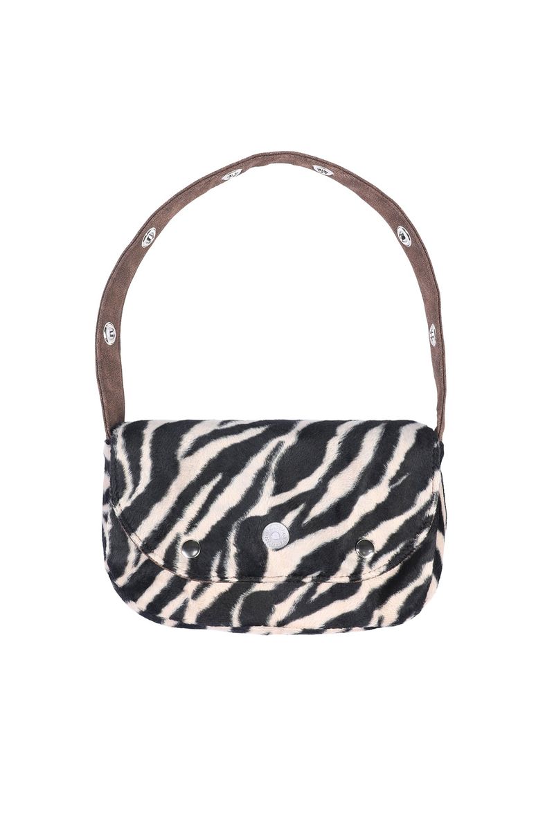 EYELET FUR MINI BAG - BROWN