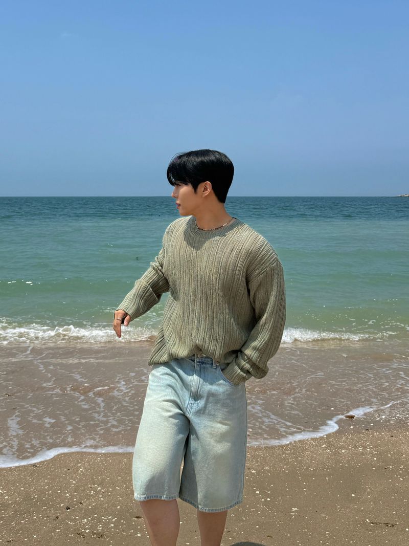Ocean washing bermuda denim pants
