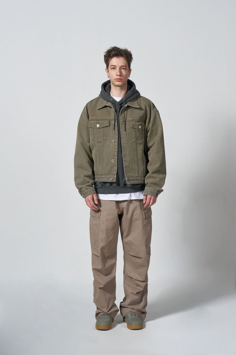 HEAVY COTTON TRUCKER JACKET - KHAKI BROWN