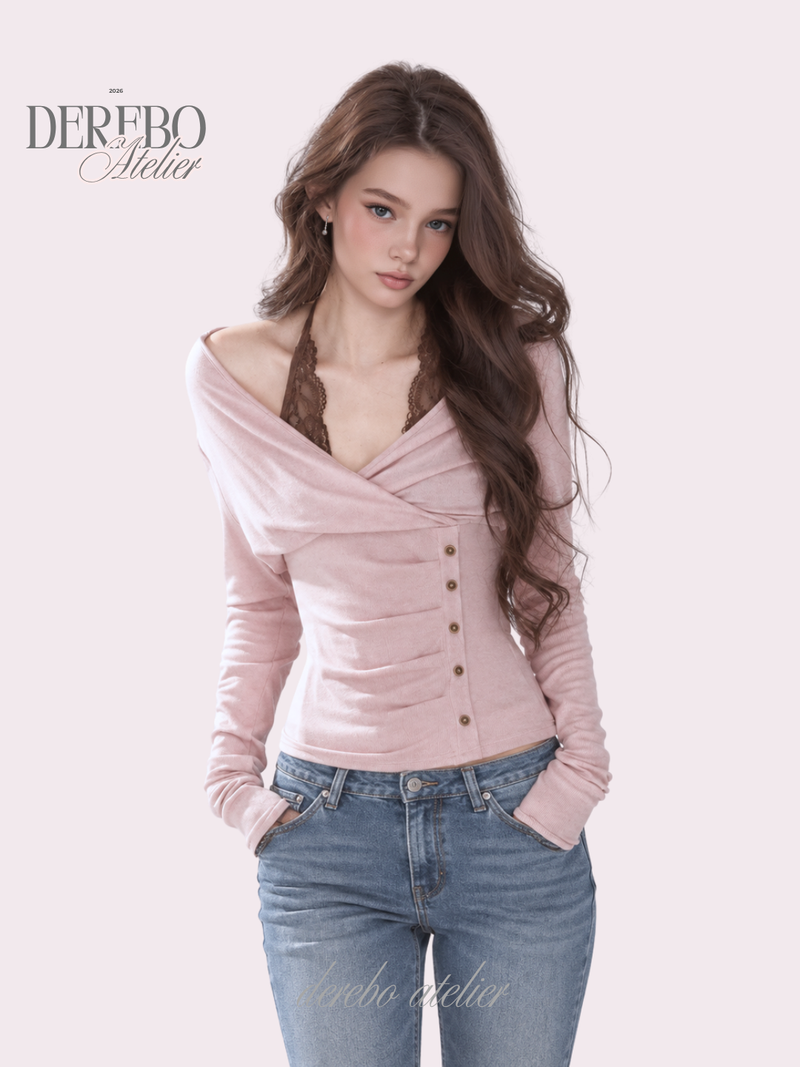 dereborujo（ドレボルゾー）の「Rosé Lace Halter Neck Long Sleeve T-Shirt（Tops）」