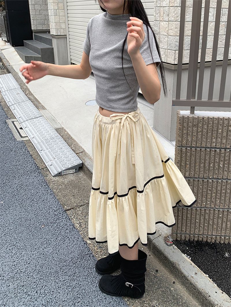 TAPE FLARE RIBBON SKIRT (2C)