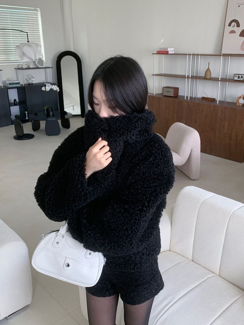 Teddy Hug Fuzzy High Neck Fur Jacket