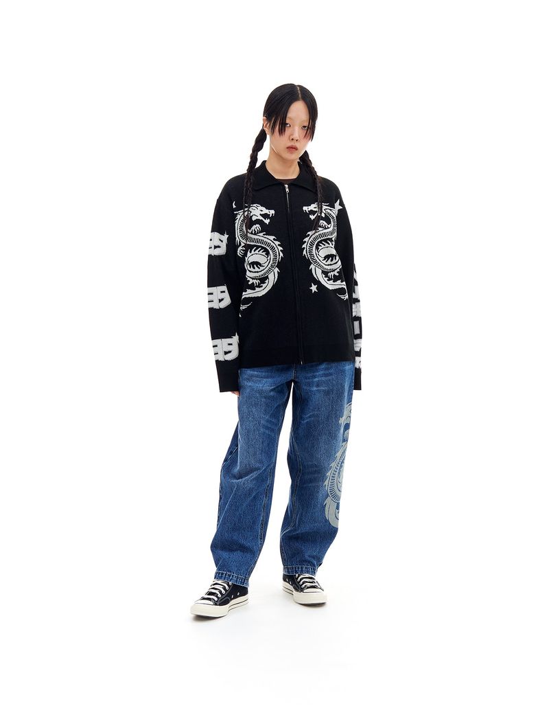 DRAGON KNIT ZIP-UP (BLACK)