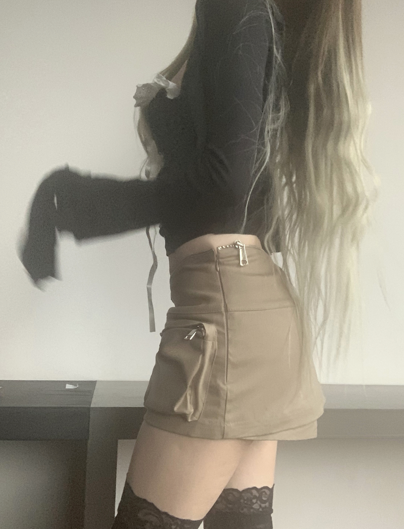 Focus y2k Zipper Cargo Skirt (light beige)