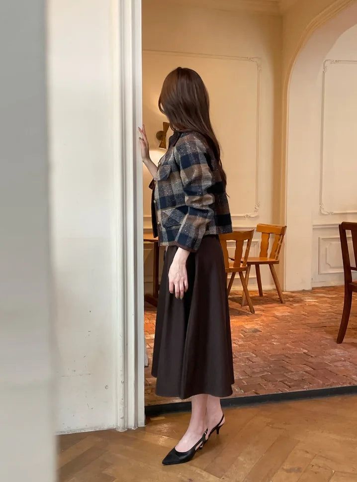 LT Round-Neck Color Matching Check Tweed Jacket