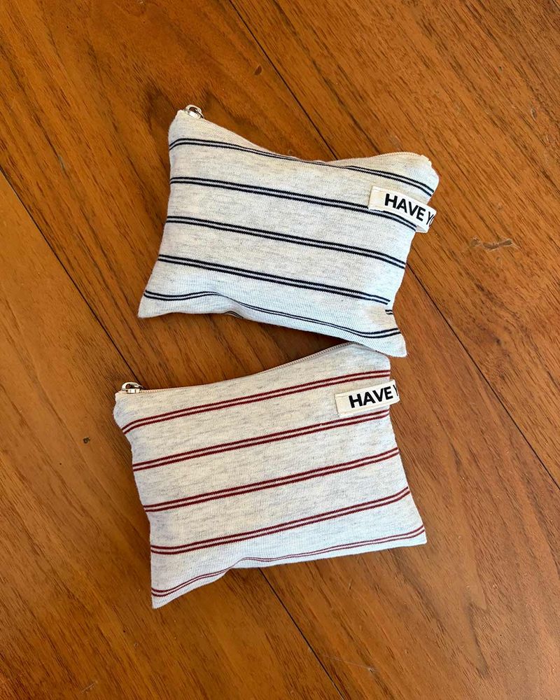 Twin stripe flat pouch - navy , S size