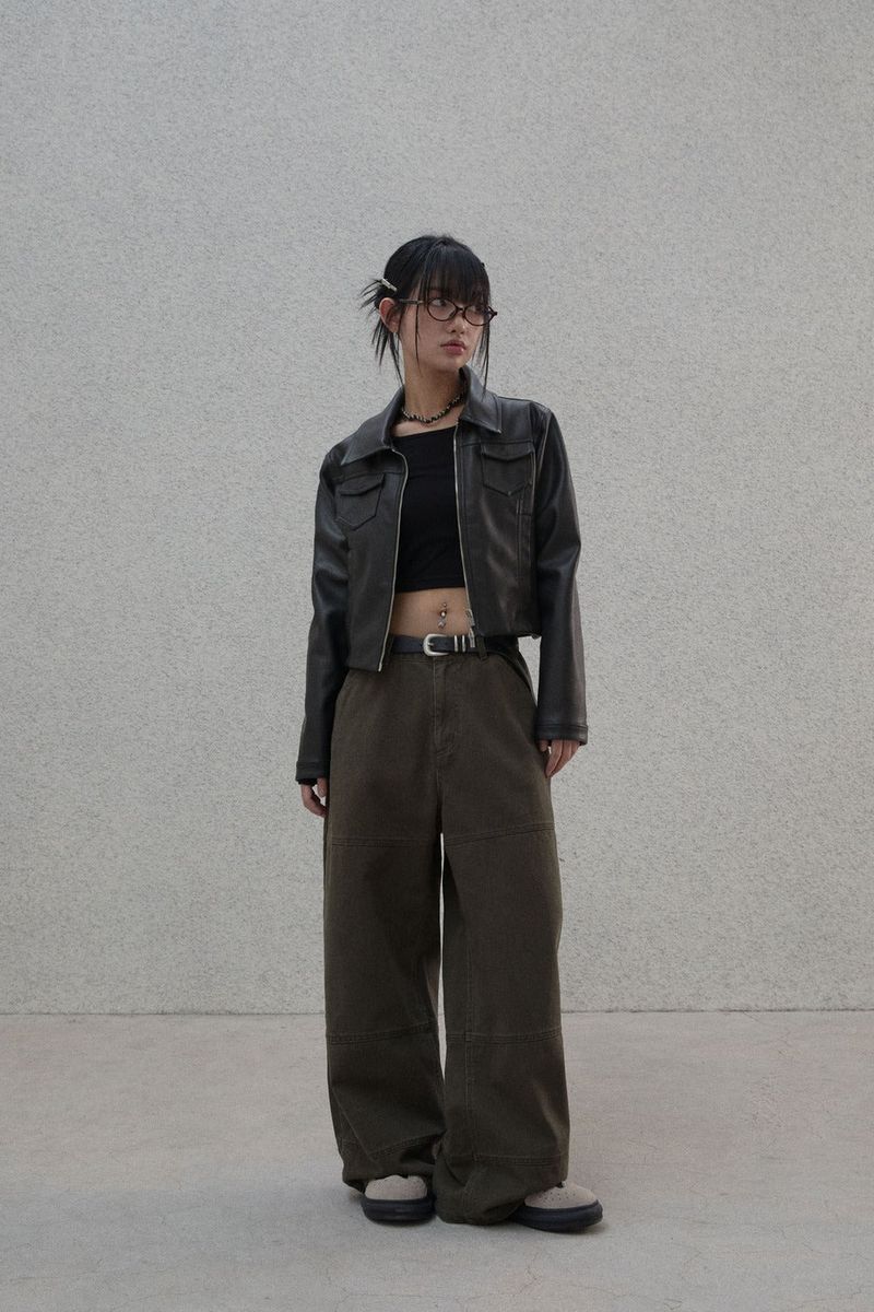 Studded pattern cotton pants