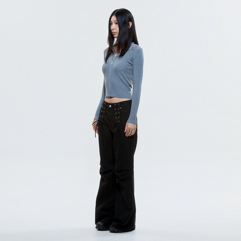 (DUC) Zip-Up Cardigan Gray