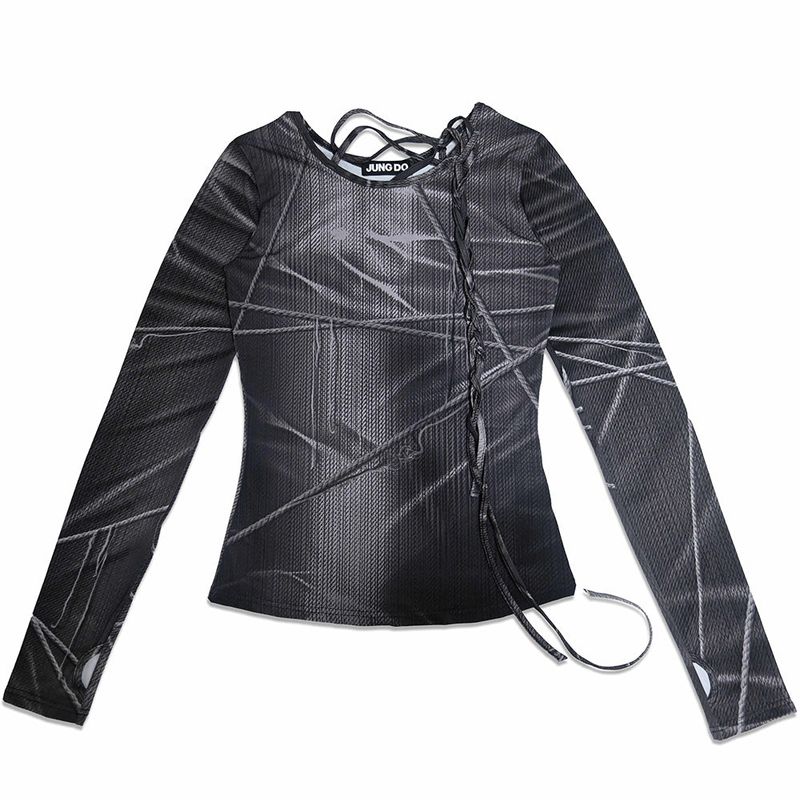 JUNGDO(ジョンド)の「SCATTERED STRING KNIT PRINT TOP . CHARCOAL(Tops)」