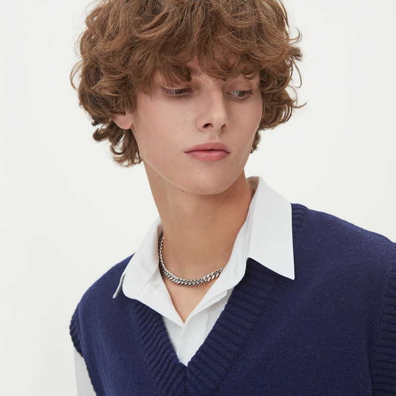 LAMBSWOOL V NECK KNIT VEST_NAVY