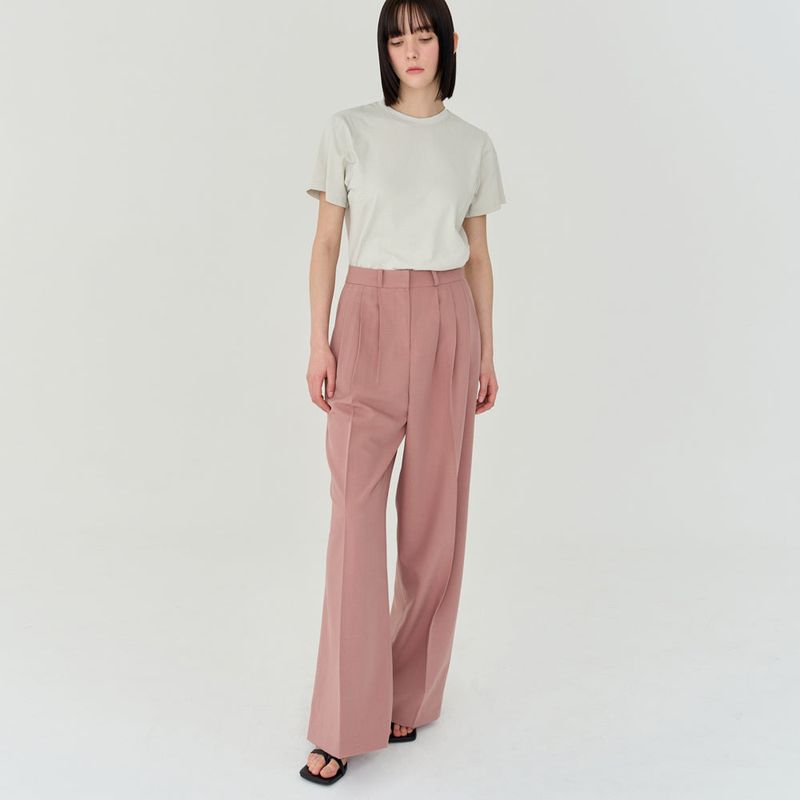 THREE PINTUCK SUMMER WOOL PANTS (PINK)