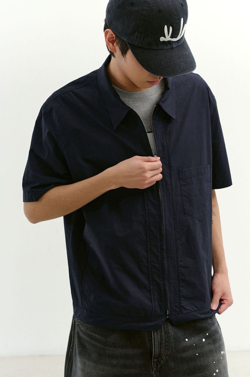 Field Panel Paper Half Shacket (Navy)