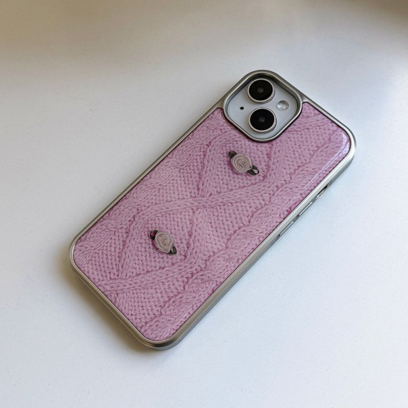 RIBBON ROSE KNIT EPOXY CASE _ PINK