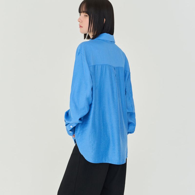STRIPE OVER-FIT BUTTON SHIRT (BLUE)