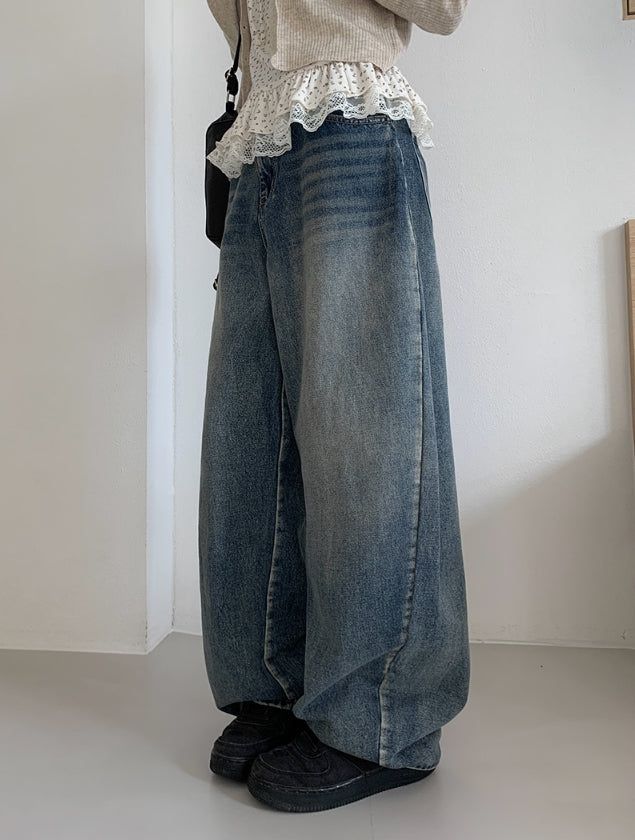 ソーンビンテージウォッシングワイドデニムパンツ