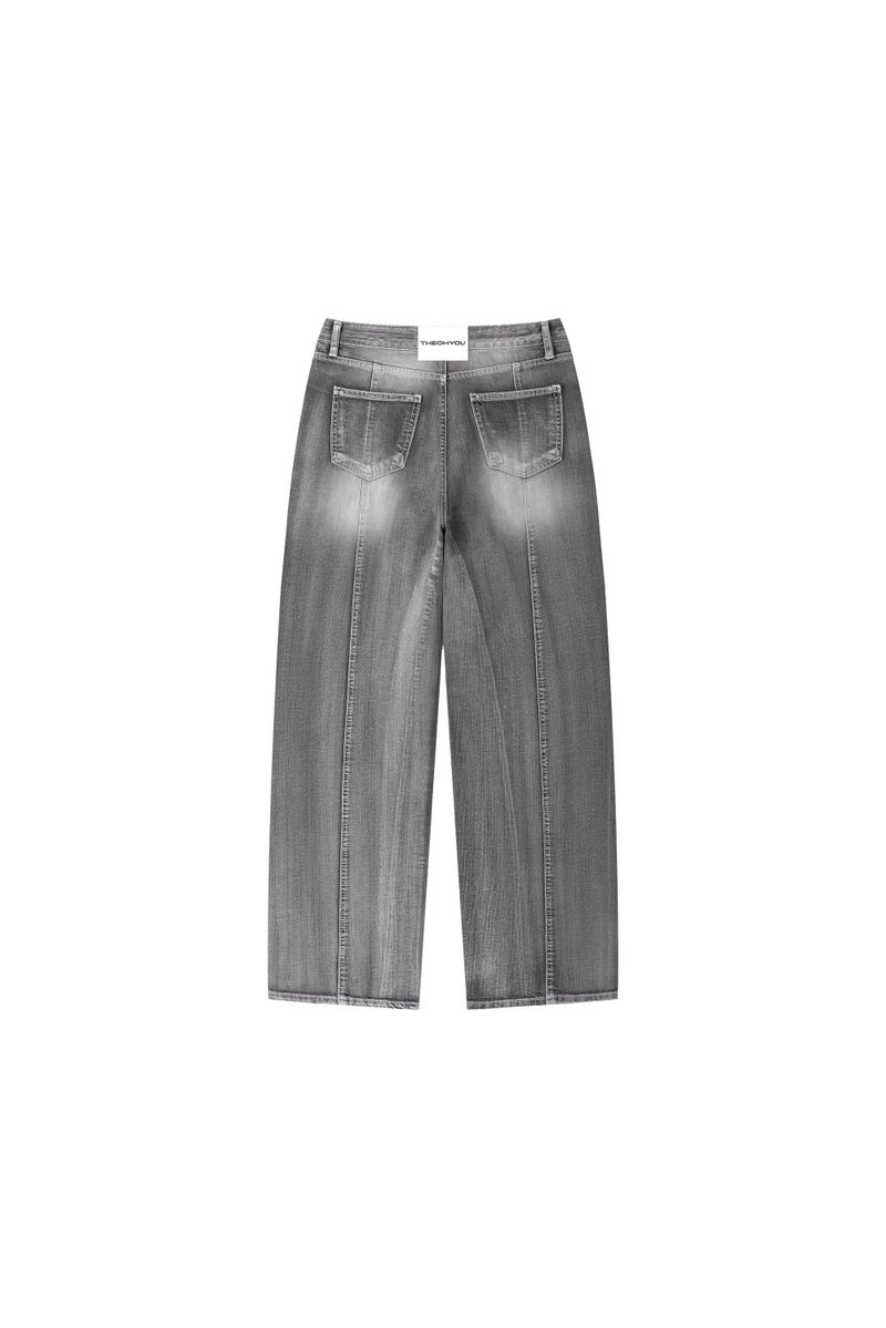 BACK-LINE WASHING DENIM JEANS (LIGHT GREY)
