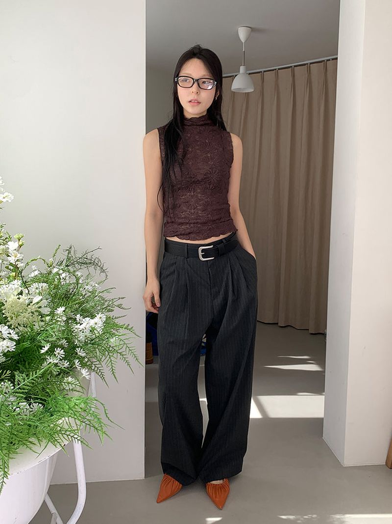 FLOWER LACE HALF-NECK SLEEVELESS (3C)