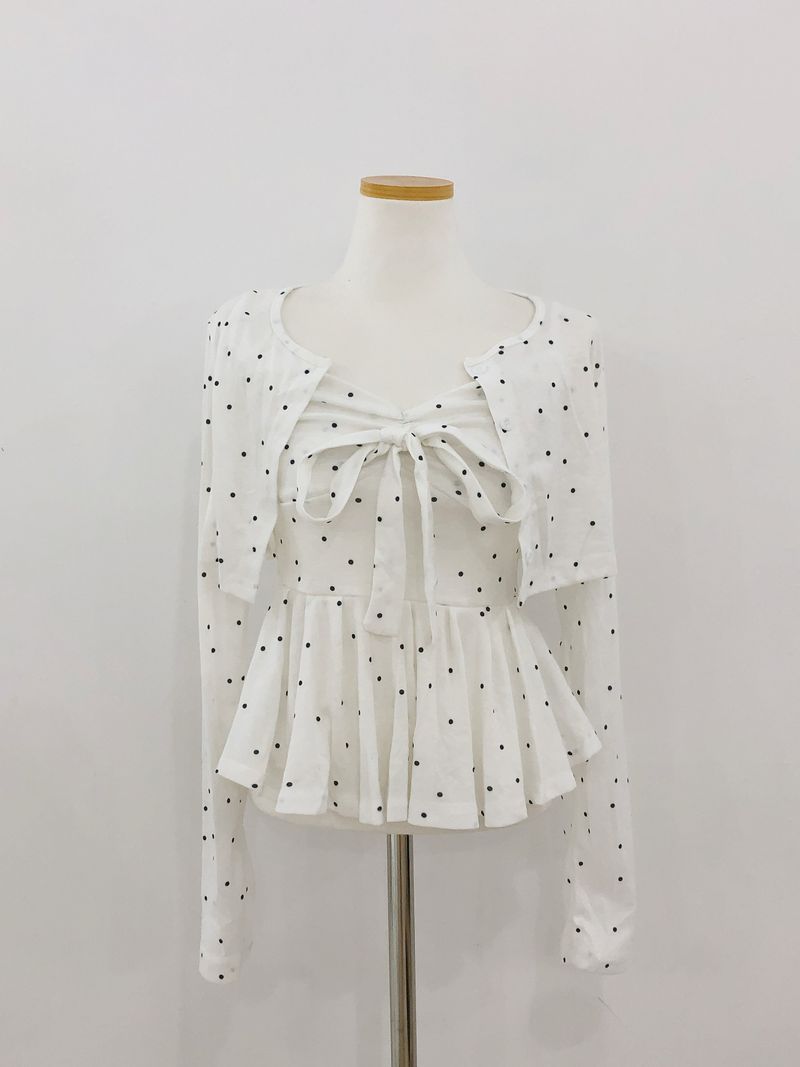 Dot Ribbon Top & Cardigan