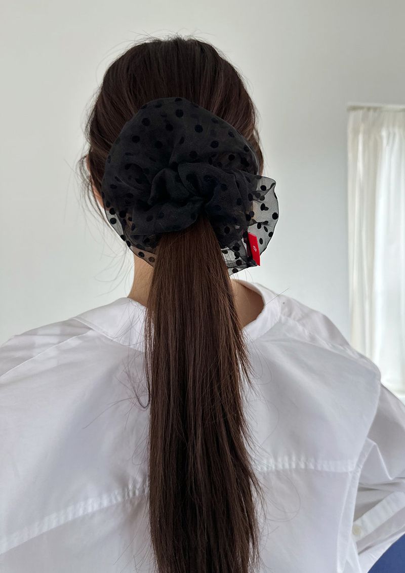 dot organdy hair scrunchie - black