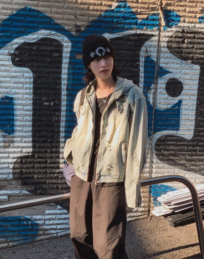 Chris damage hooded denim jacket