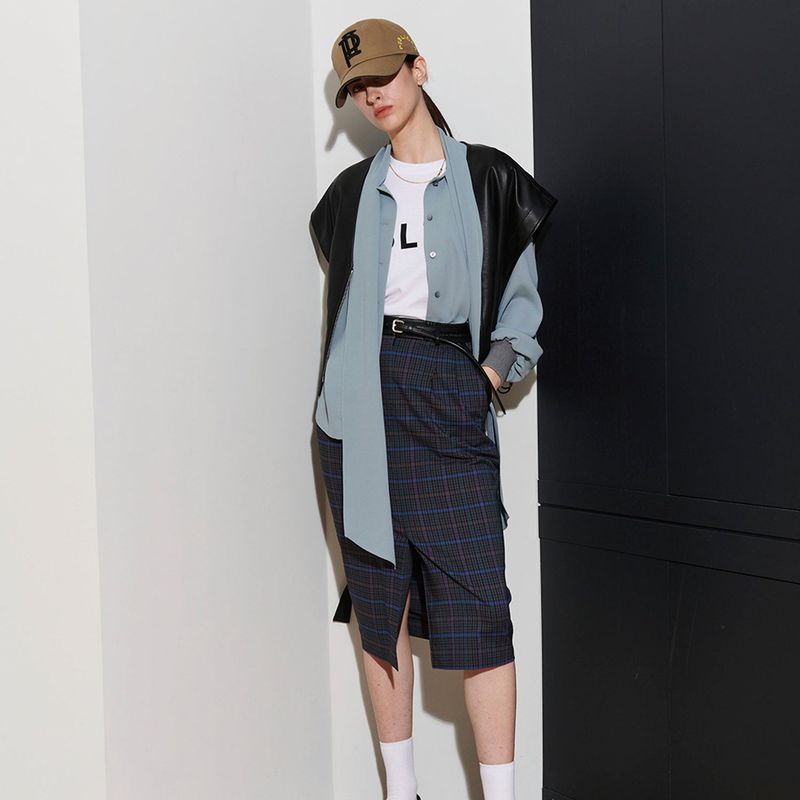  BONNIE BLOCK SKIRT, NAVY CHECK