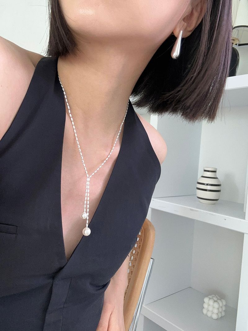 [925silver] V cut drop pearl necklace