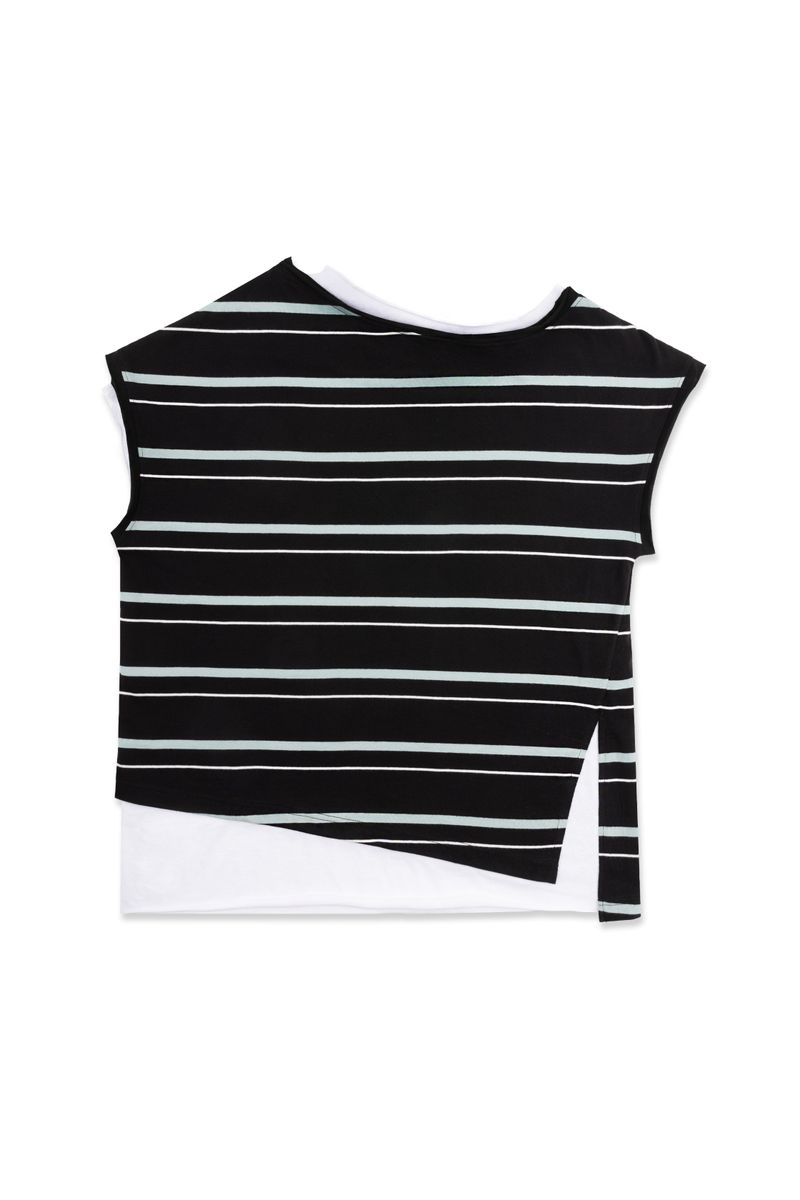 UNBALANCED STRIPED LAYERED SLEEVELESS (BLACK)