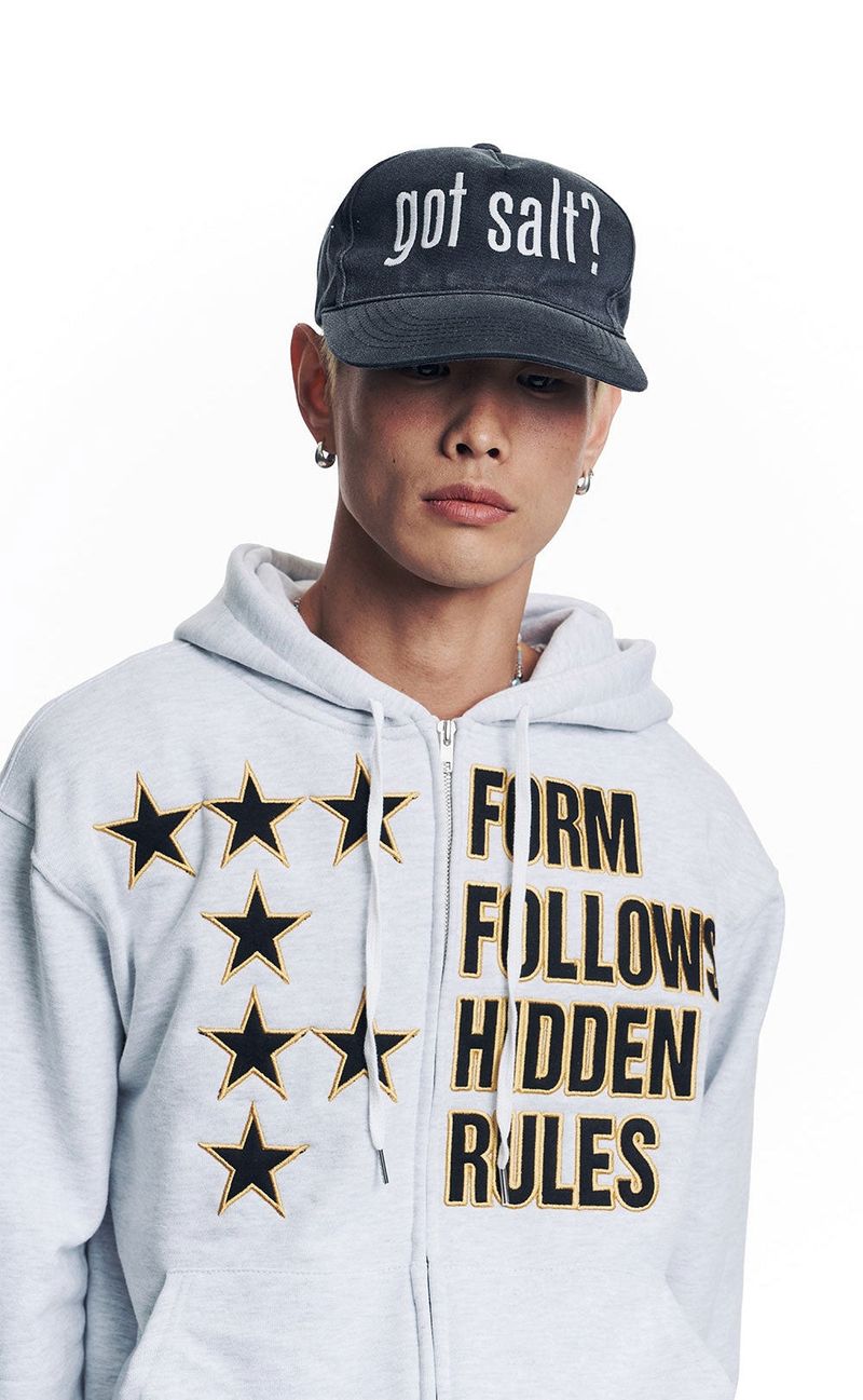 Star Lettering Patch Hoodie Zip-Up - White