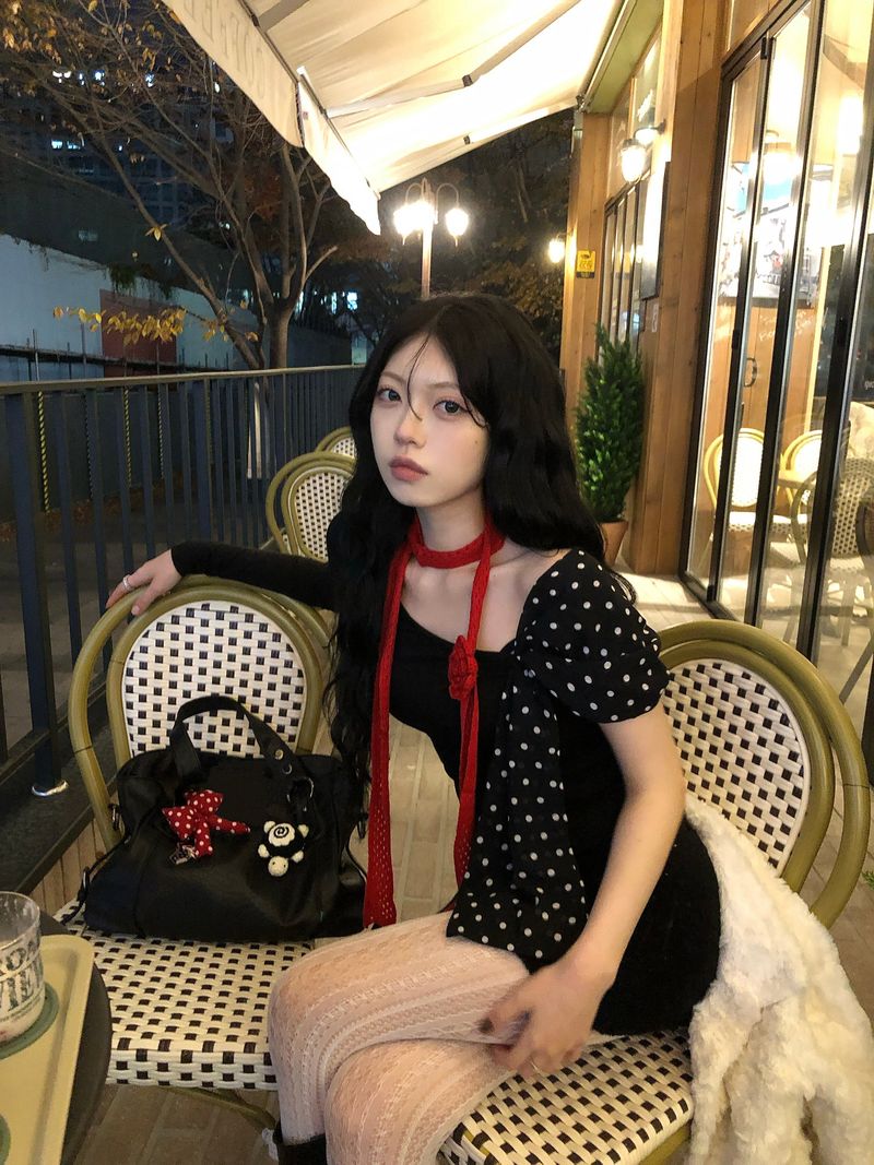Red Rose pin + knit scarf