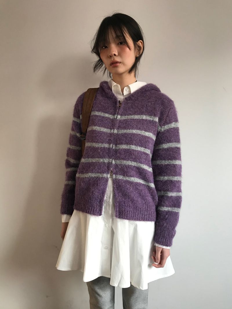 Saint Stripe Knit Hooded Zip-Up (2Colors)