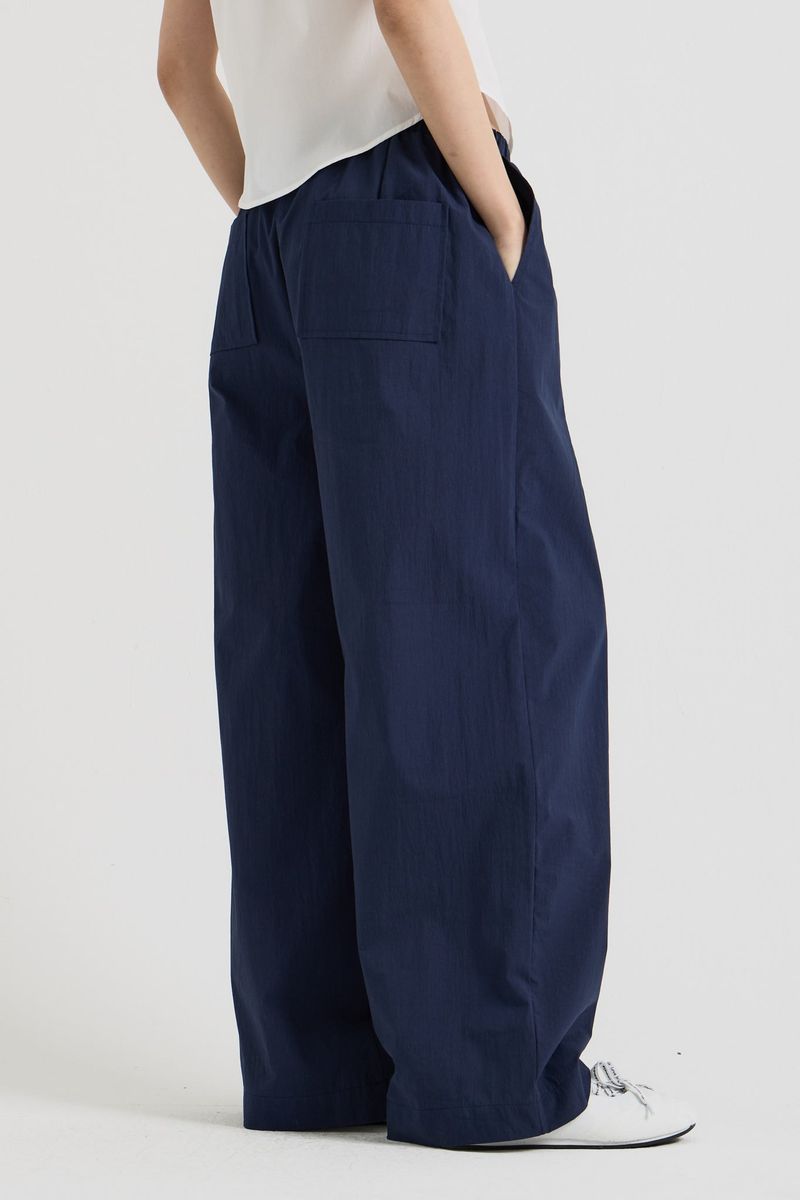 Cotton wide banding pants, Navy