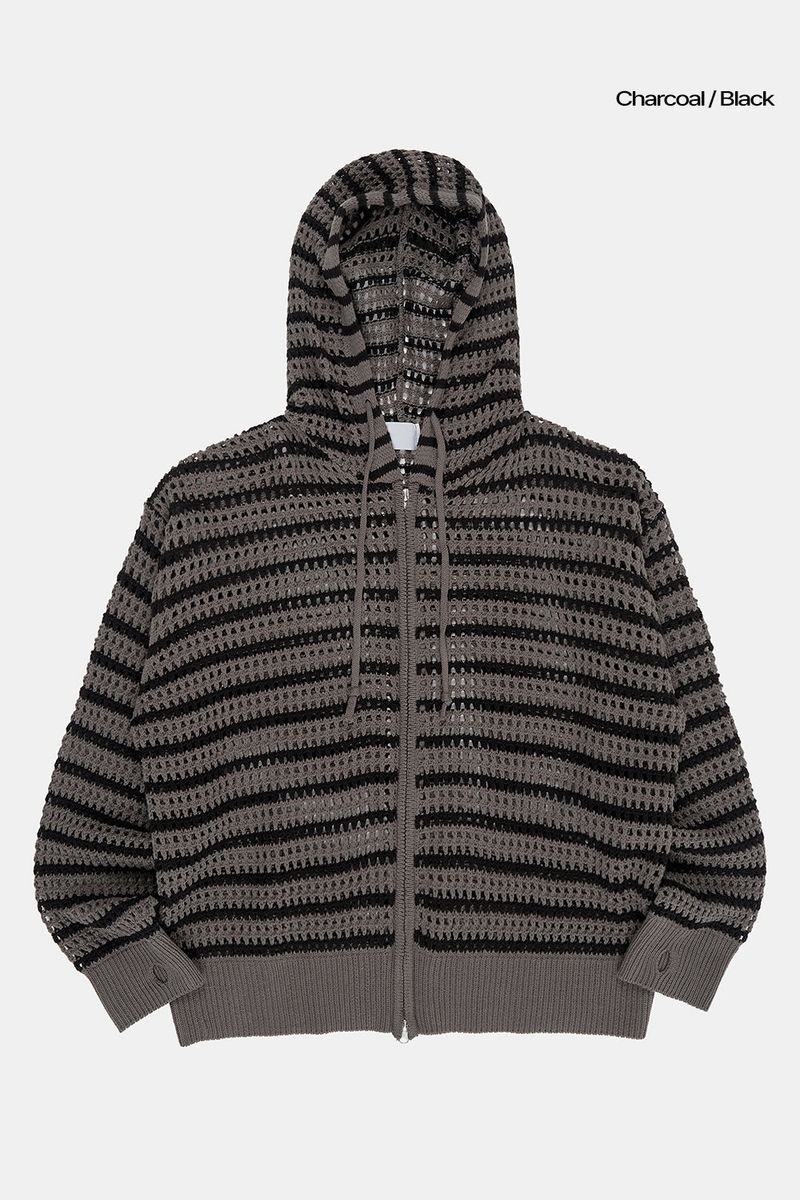 Lex mesh stripe knit hood zip-up