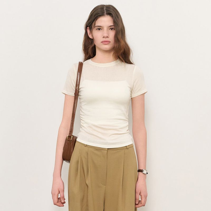 GENERAL IDEA（ジェネラルアイディア）の「 WOMAN クルーネックシャーリング半袖カットソー [IVORY]（Tops）」