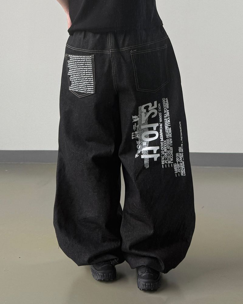 Bin Lettering Raw Wide Denim