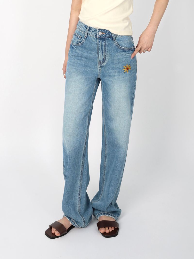 FLOWER EMBROIDERED STRAIGHT DENIM code 26215