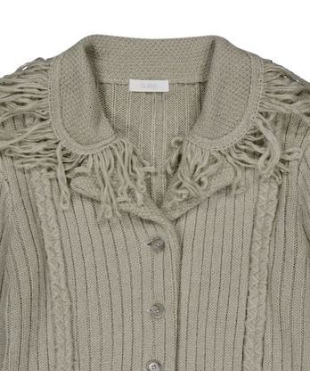 Tassel Collar Knit Cardigan / Grey