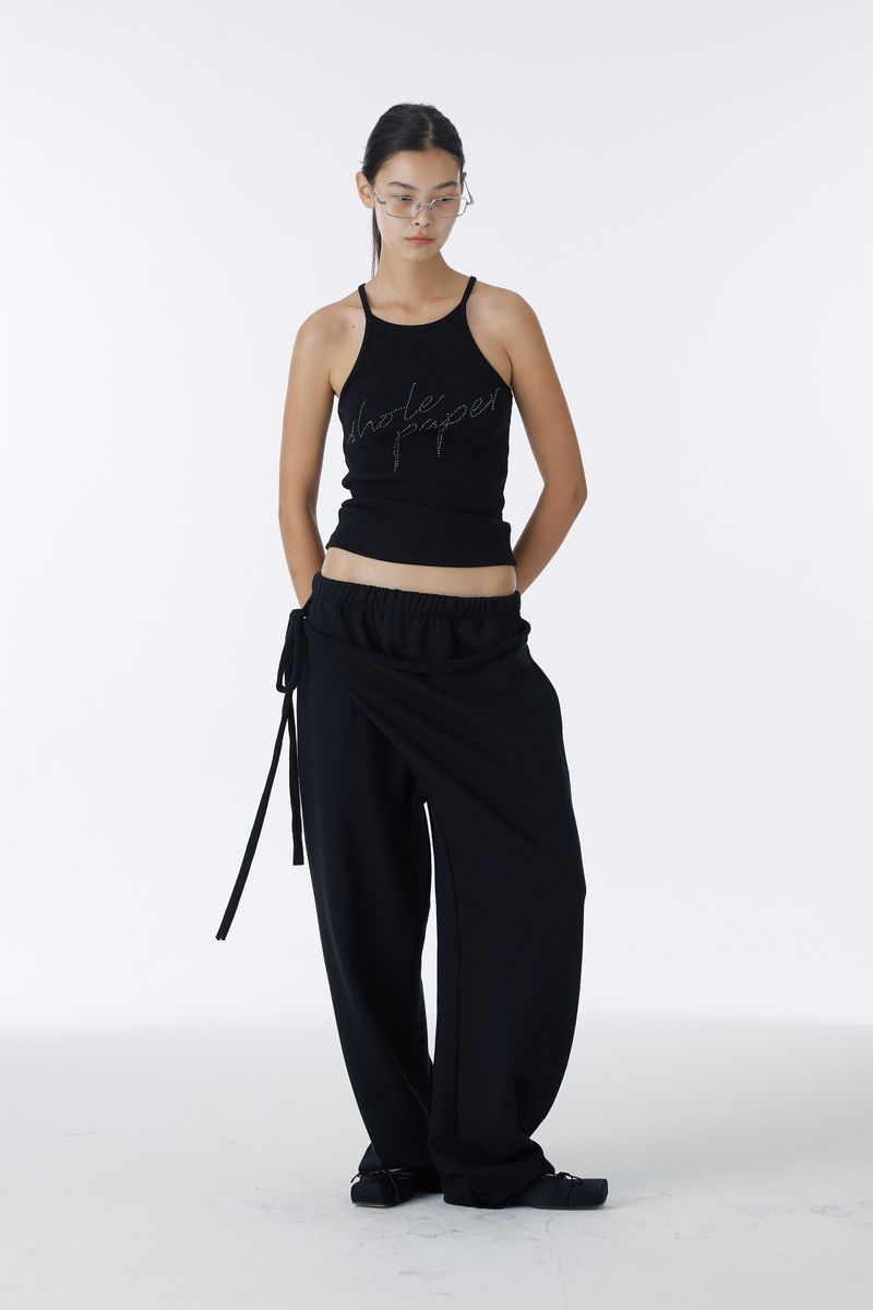 SHIRRING TIE SWEAT PANTS (BLACK)