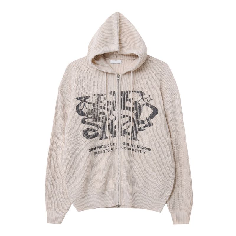 LMN Munt Oversized-Fit Knitwear Hooded Zip-Up (4 colors)