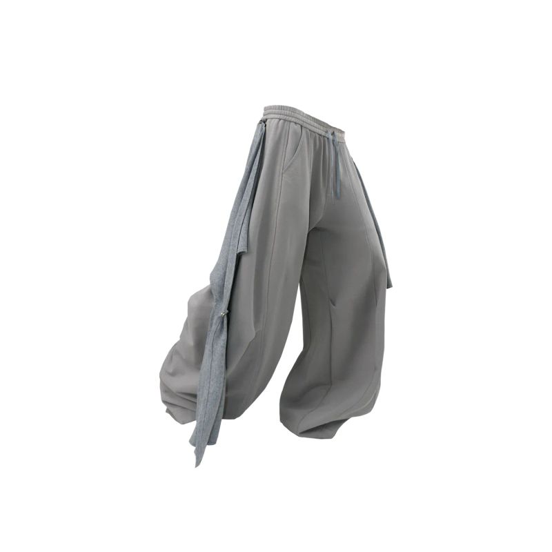 RELABEL('LABEL) detachable pleated solid deconstructed casual wide-leg sweatpants with elastic waist