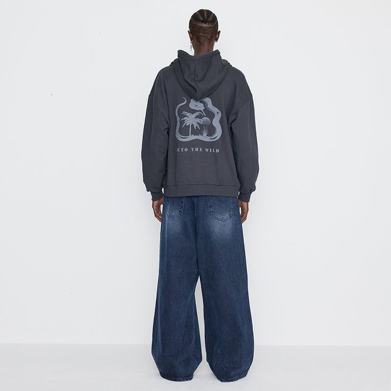 Destroyed Knee Wide Denim Pants Blue & Purple