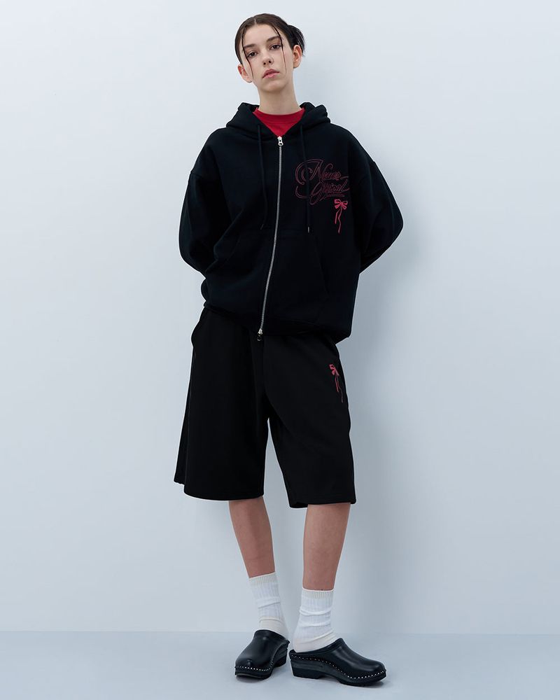 PINK RIBBON LOGO HOODIE ZIPUP-BLACK