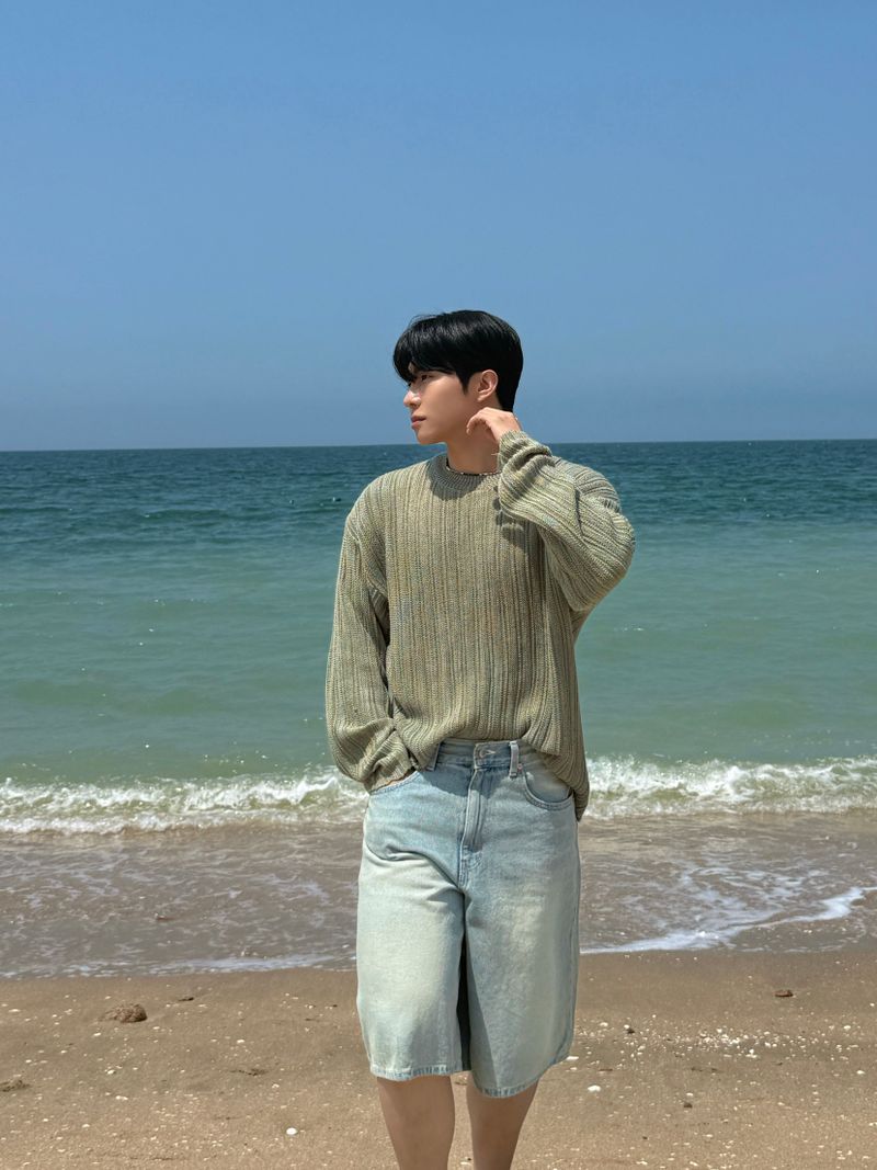 Ocean washing bermuda denim pants