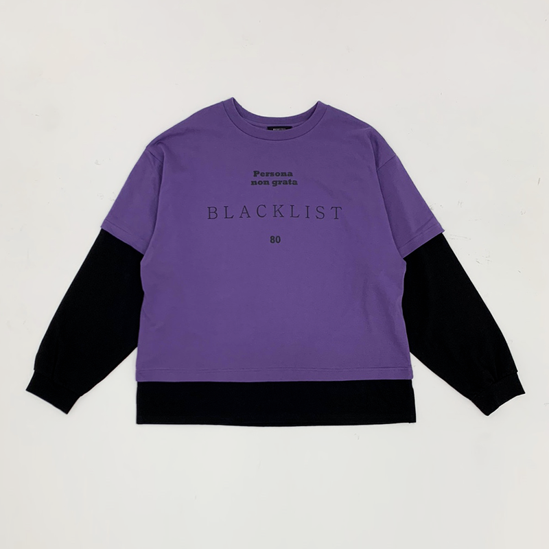 KOOKEESEE（クキシ）の「Blacklist lettering Layered tee (Purple/Black)（Tops）」