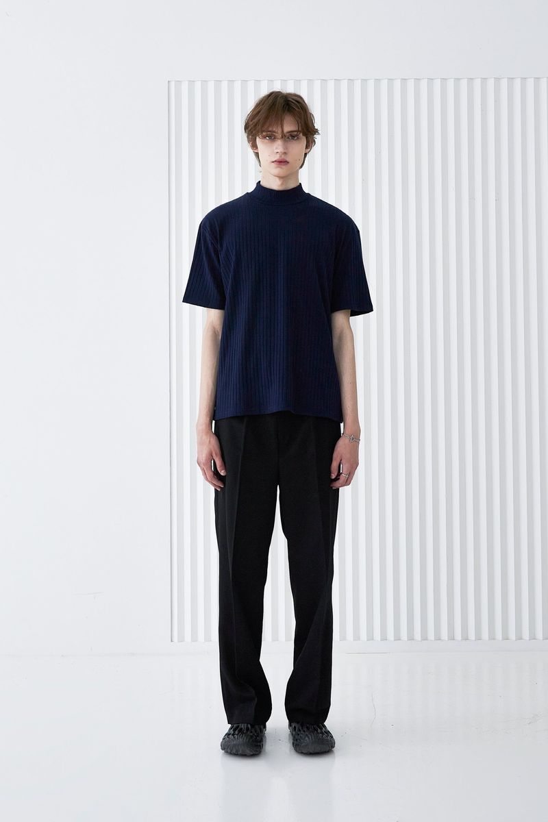 RIB MOCK NECK HALF T-SHIRT NAVY